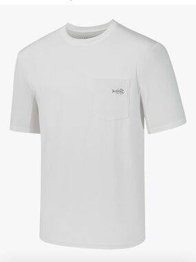 Bassdash Men's White 3XL Short Sleeve Pocket Tee Subtle Fish Logo UPF50 1189